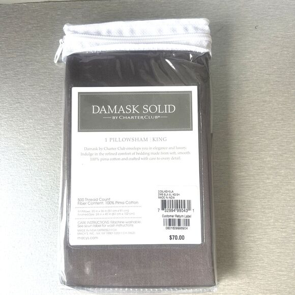Charter Club Damask Solid 1-King Pillowsham 500 Thread Count 100% Pima Cotton - Picture 2 of 4
